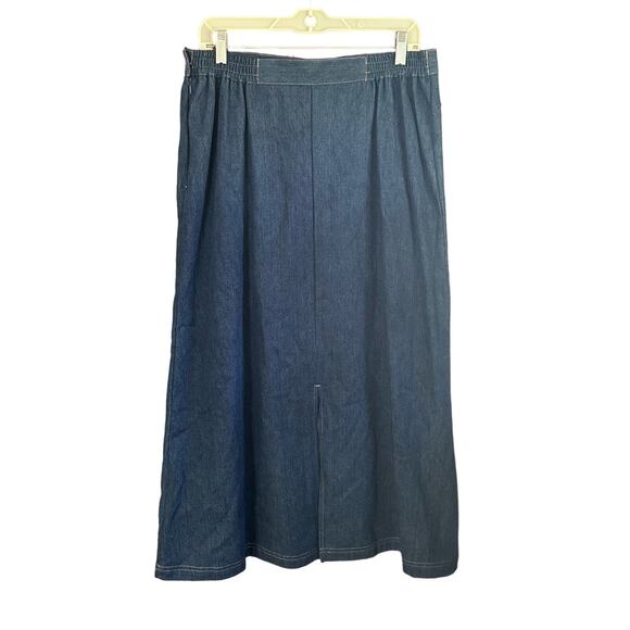 Vintage Napa Valley Midi Denim Skirt Modest Floral Embroidery‎ Hem Slit Size 14 - Picture 4 of 6